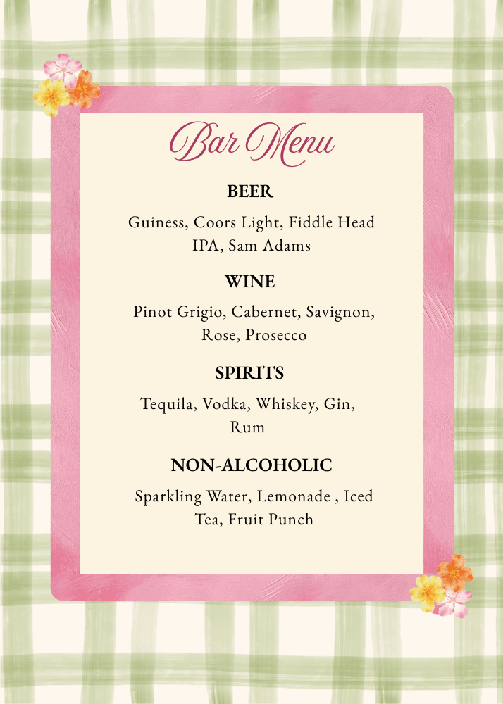 Picnic-themed bar menu with refreshing summer cocktails.